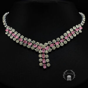 Vintage Pink Solitaire Rhinestone Sweetheart Necklace